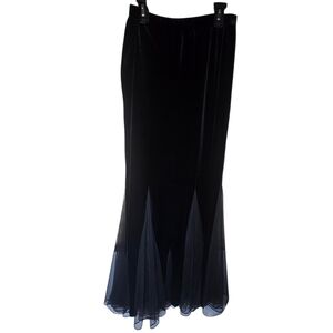 Vintage 90s Xscape Black Velvet Mesh Whimsygoth Grunge Maxi Skirt Size Medium